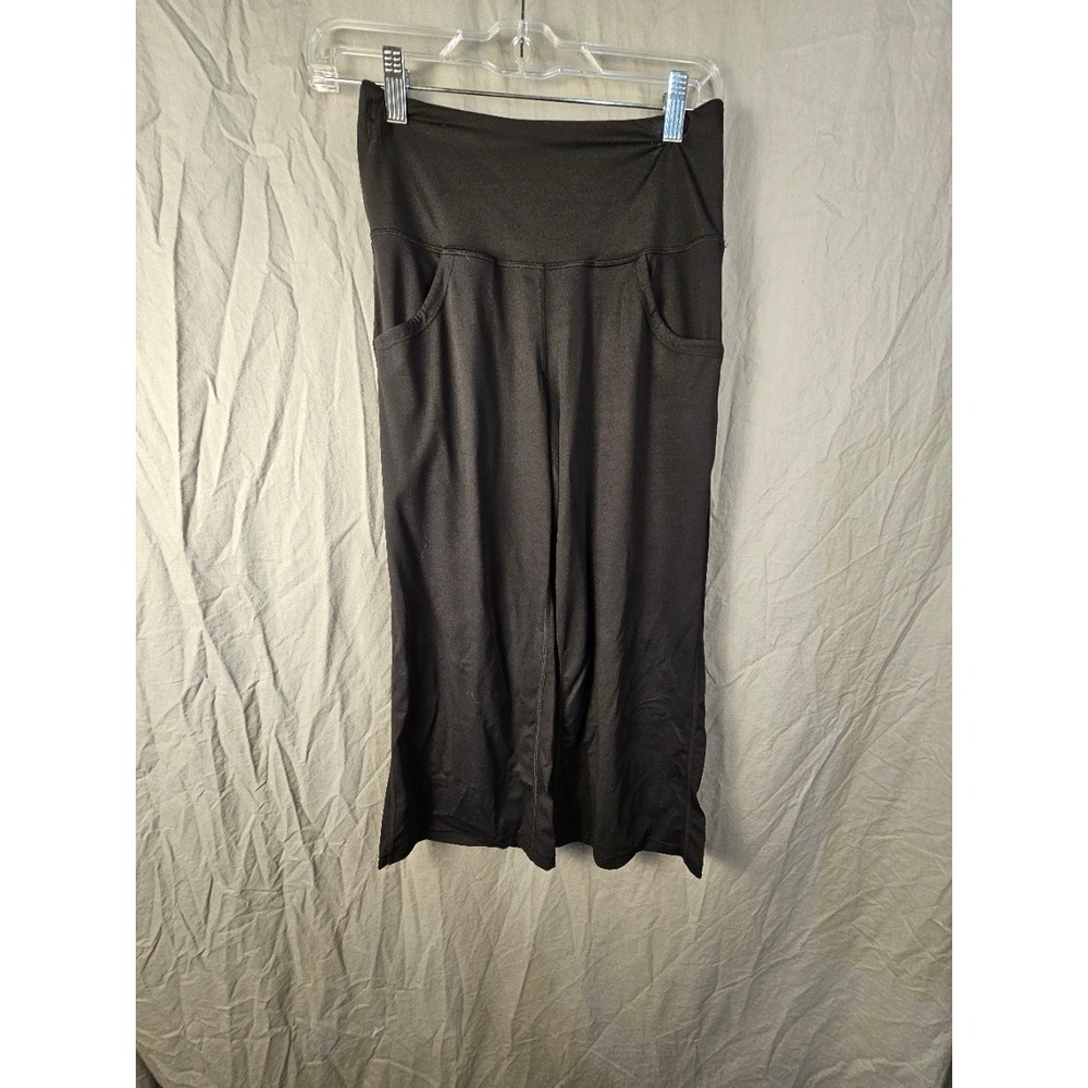 Sunzel Women Black High Waisted Wide Leg Capri Yoga Pants with Pockets Size M